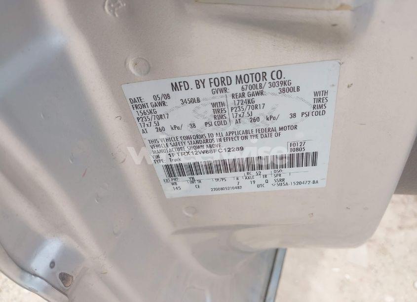 Photo 9 of 2008 Ford F-150 FX2/STX/XL/XLT (VIN 1FTRX12W88FC12289)