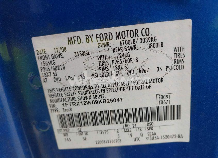 Photo 9 of 2009 Ford F-150 STX/XL (VIN 1FTRX12W89KB25047)