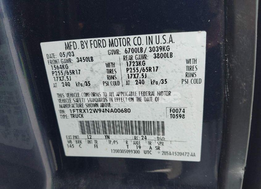 Photo 9 of 2004 Ford F-150 STX/XL/XLT (VIN 1FTRX12W94NA00680)