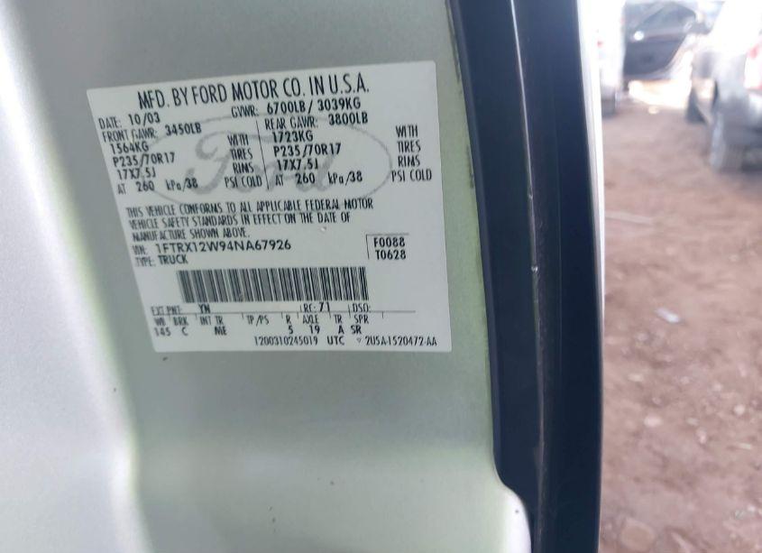 Photo 9 of 2004 Ford F-150 STX/XL/XLT (VIN 1FTRX12W94NA67926)