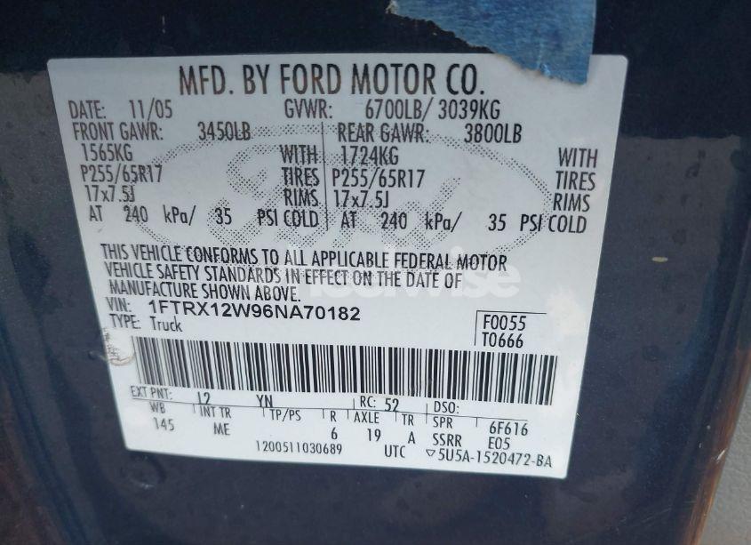 Photo 9 of 2006 Ford F-150 STX/XL/XLT (VIN 1FTRX12W96NA70182)