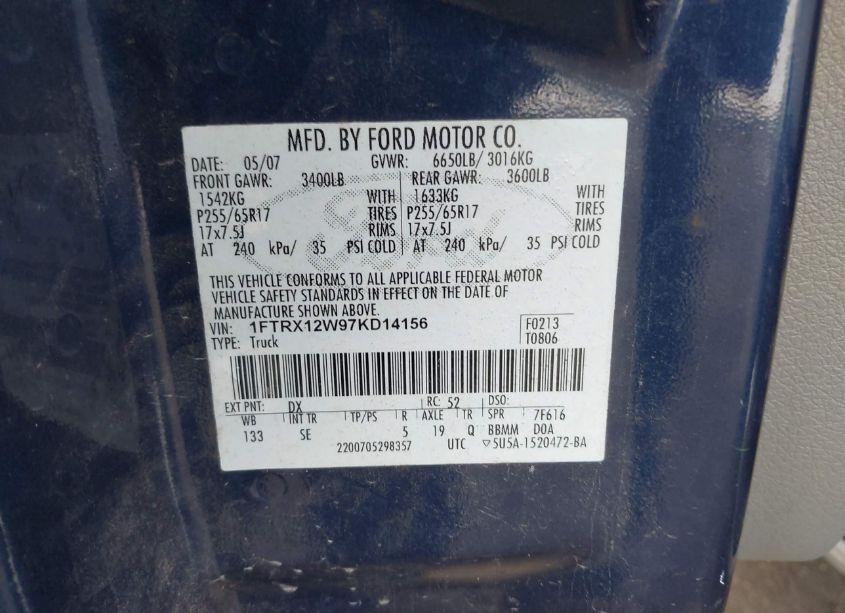 Photo 9 of 2007 Ford F-150 STX/XL/XLT (VIN 1FTRX12W97KD14156)