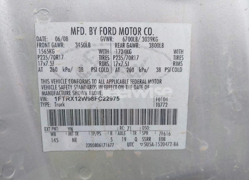 Photo 9 of 2008 Ford F-150 FX2/STX/XL/XLT (VIN 1FTRX12W98FC22975)