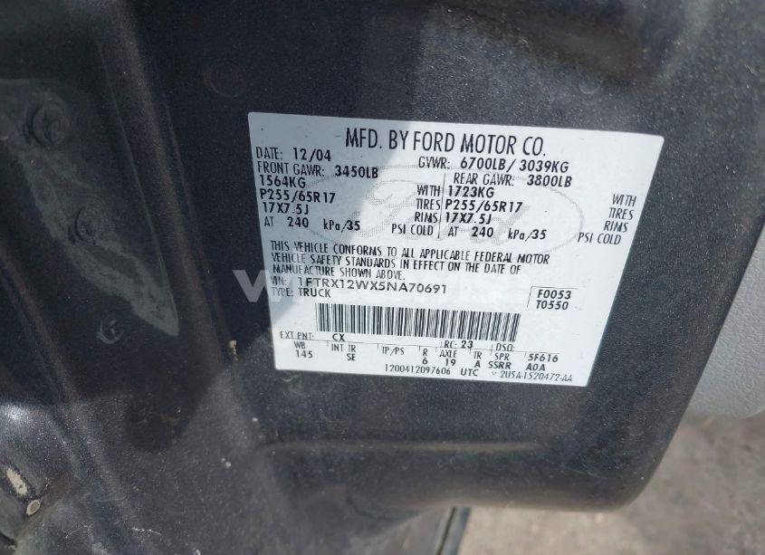 Photo 9 of 2005 Ford F-150 STX/XL/XLT (VIN 1FTRX12WX5NA70691)