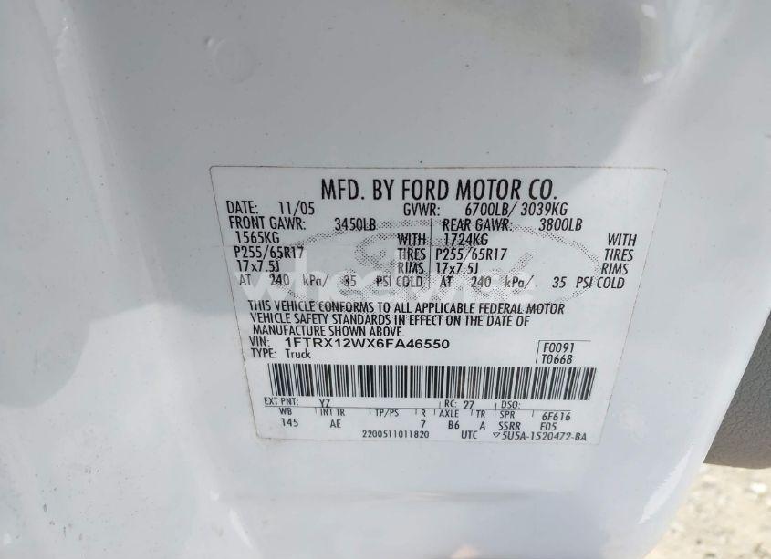 Photo 9 of 2006 Ford F-150 STX/XL/XLT (VIN 1FTRX12WX6FA46550)