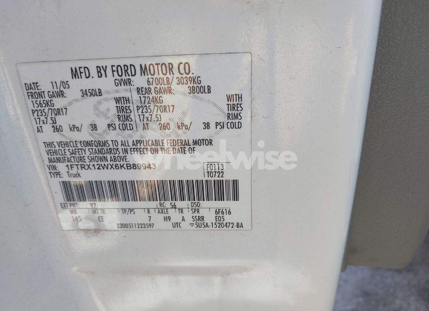 Photo 9 of 2006 Ford F-150 STX/XL/XLT (VIN 1FTRX12WX6KB89943)