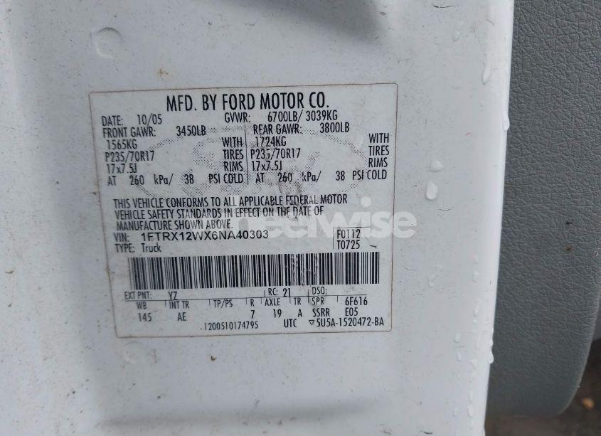 Photo 9 of 2006 Ford F-150 STX/XL/XLT (VIN 1FTRX12WX6NA40303)