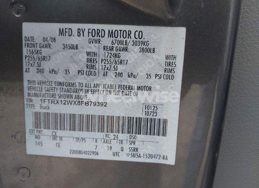 Photo 9 of 2008 Ford F-150 FX2/STX/XL/XLT (VIN 1FTRX12WX8FB79392)