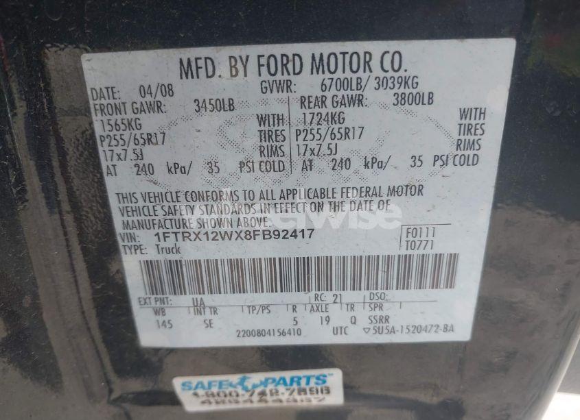 Photo 9 of 2008 Ford F-150 FX2/STX/XL/XLT (VIN 1FTRX12WX8FB92417)