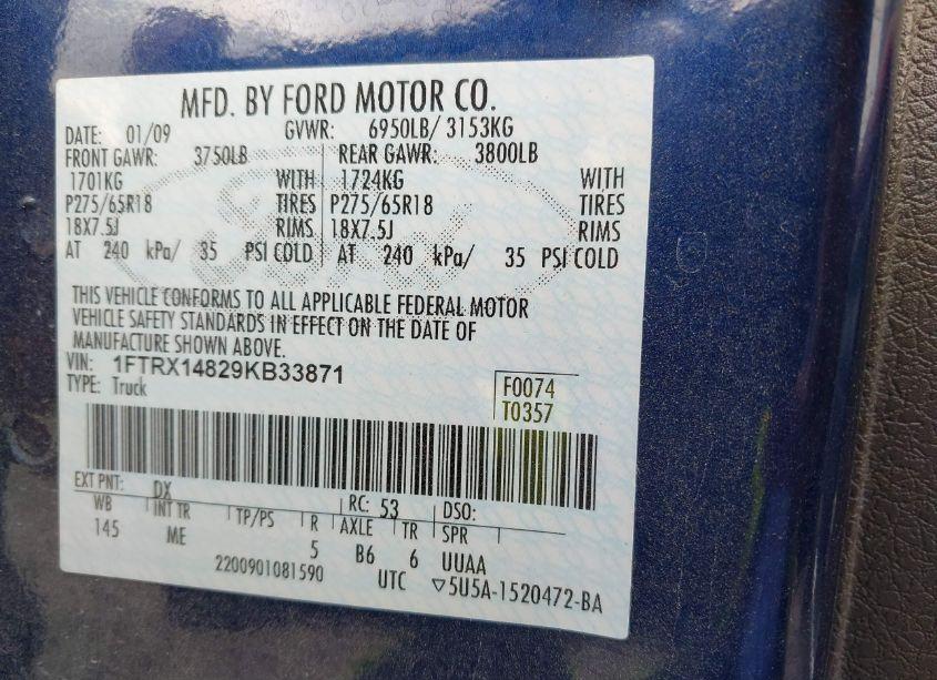 Photo 9 of 2009 Ford F-150 XLT (VIN 1FTRX14829KB33871)