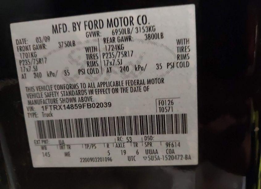 Photo 9 of 2009 Ford F-150 STX/XL/XLT (VIN 1FTRX14859FB02039)