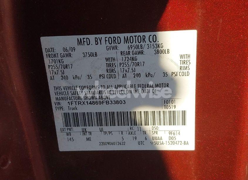 Photo 9 of 2009 Ford F-150 STX/XL/XLT (VIN 1FTRX14869FB33803)