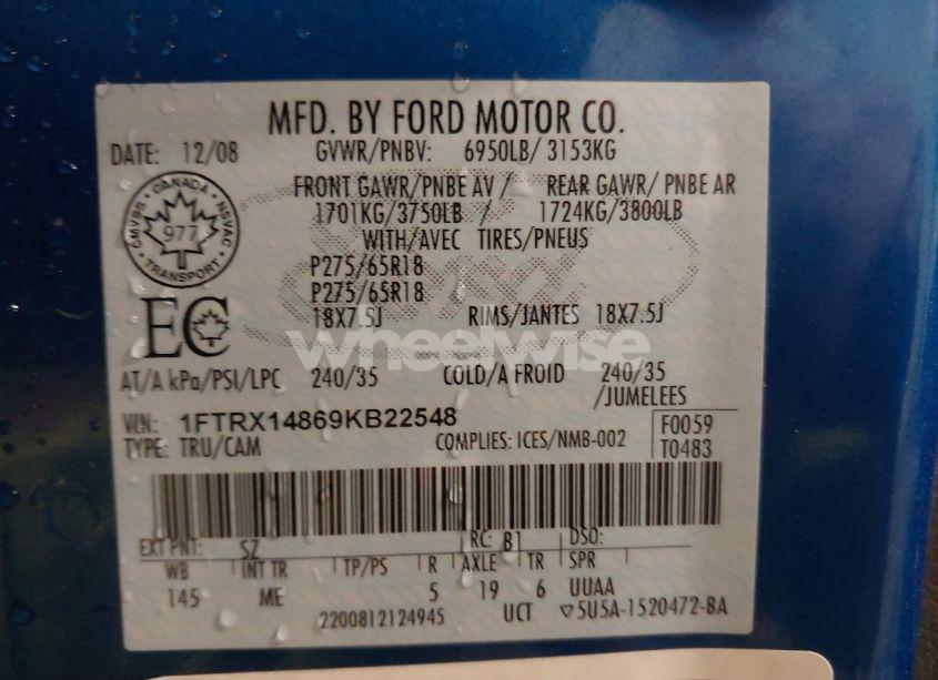 Photo 9 of 2009 Ford F-150 STX/XL/XLT (VIN 1FTRX14869KB22548)