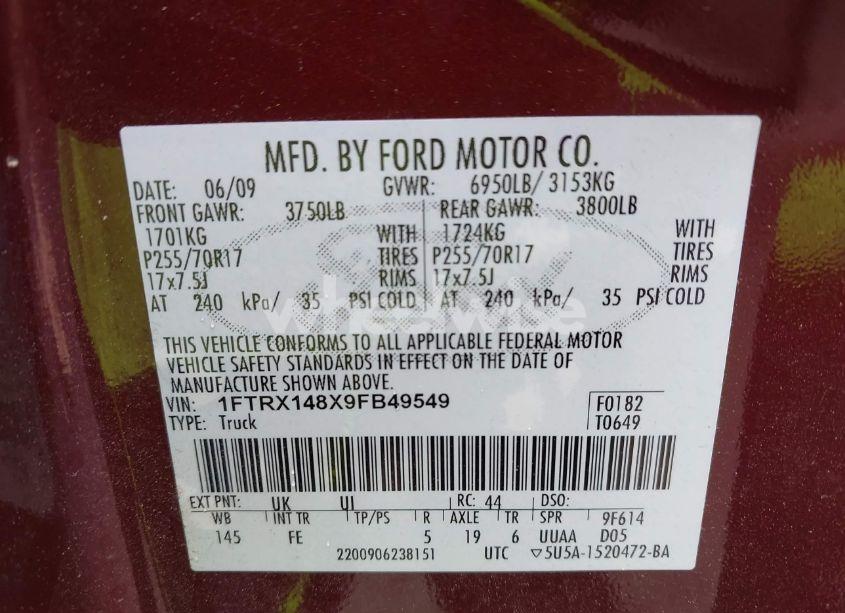 Photo 9 of 2009 Ford F-150 STX/XL/XLT (VIN 1FTRX148X9FB49549)