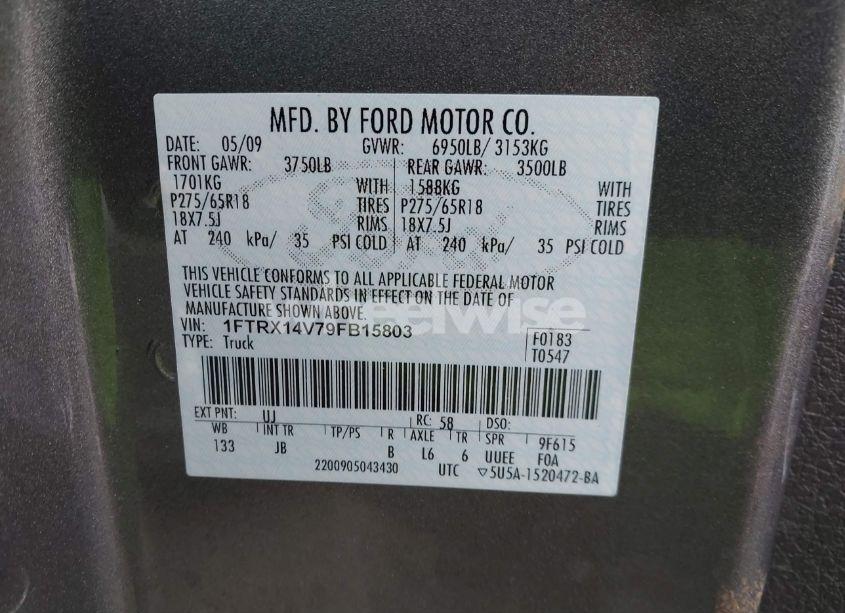 Photo 9 of 2009 Ford F-150 FX4/LARIAT/XLT (VIN 1FTRX14V79FB15803)