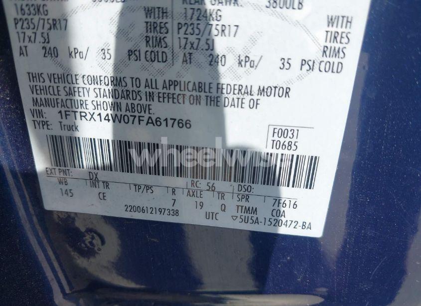 Photo 9 of 2007 Ford F-150 FX4/STX/XL/XLT (VIN 1FTRX14W07FA61766)