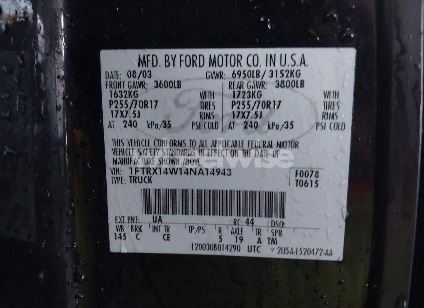 Photo 9 of 2004 Ford F-150 STX/XL/XLT (VIN 1FTRX14W14NA14943)