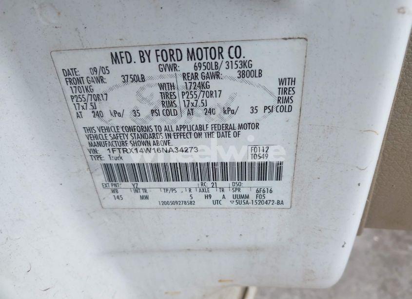 Photo 9 of 2006 Ford F-150 STX/XL/XLT (VIN 1FTRX14W16NA34273)