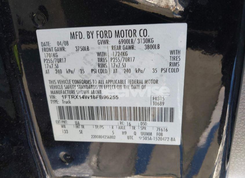 Photo 9 of 2008 Ford F-150 STX/XL/XLT (VIN 1FTRX14W18FB96255)