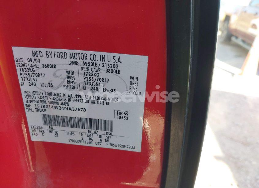 Photo 9 of 2004 Ford F-150 STX/XL/XLT (VIN 1FTRX14W24NA37678)