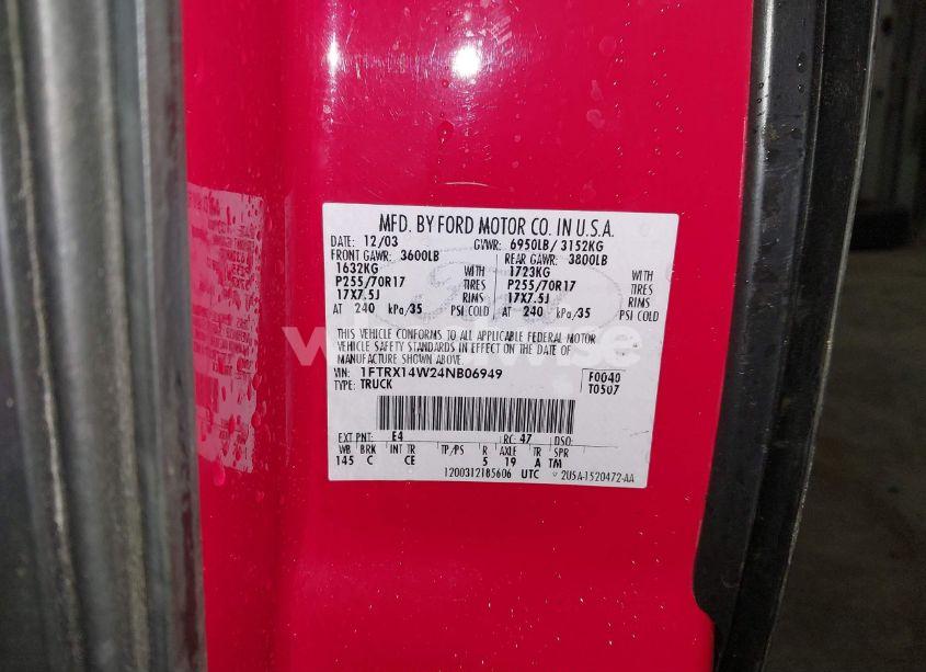 Photo 9 of 2004 Ford F-150 STX/XL/XLT (VIN 1FTRX14W24NB06949)