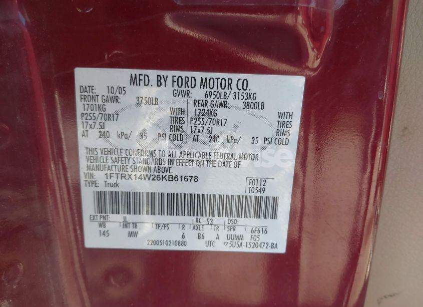 Photo 9 of 2006 Ford F-150 STX/XL/XLT (VIN 1FTRX14W26KB61678)