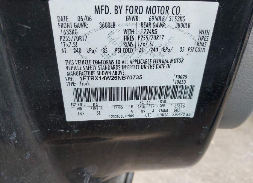 Photo 9 of 2006 Ford F-150 STX/XL/XLT (VIN 1FTRX14W26NB70735)