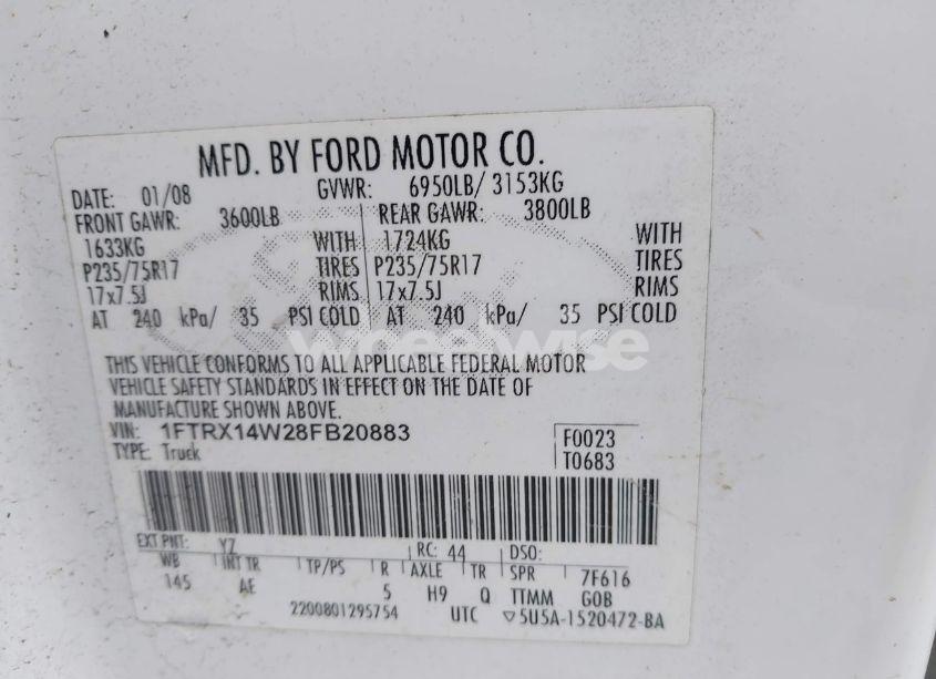 Photo 9 of 2008 Ford F-150 STX/XL/XLT (VIN 1FTRX14W28FB20883)