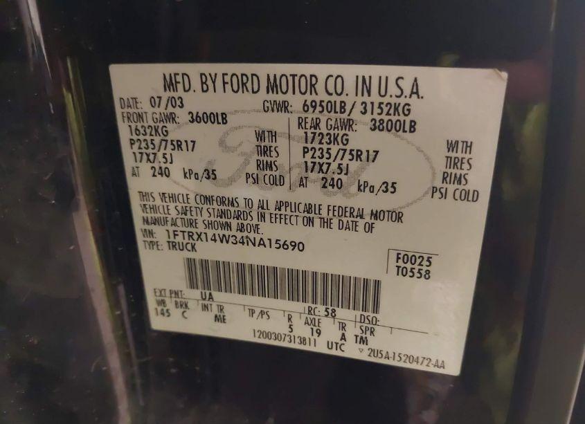 Photo 9 of 2004 Ford F-150 STX/XL/XLT (VIN 1FTRX14W34NA15690)