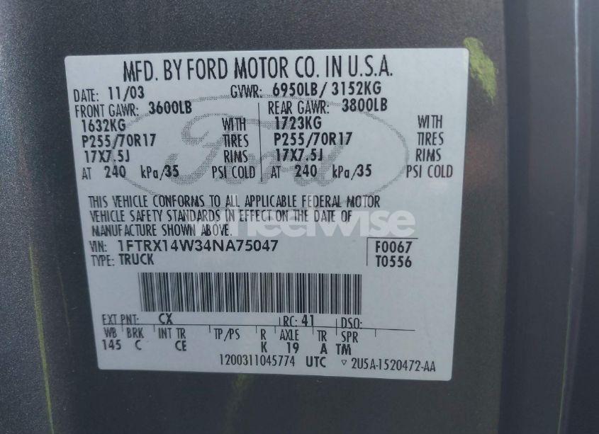 Photo 9 of 2004 Ford F-150 STX/XL/XLT (VIN 1FTRX14W34NA75047)