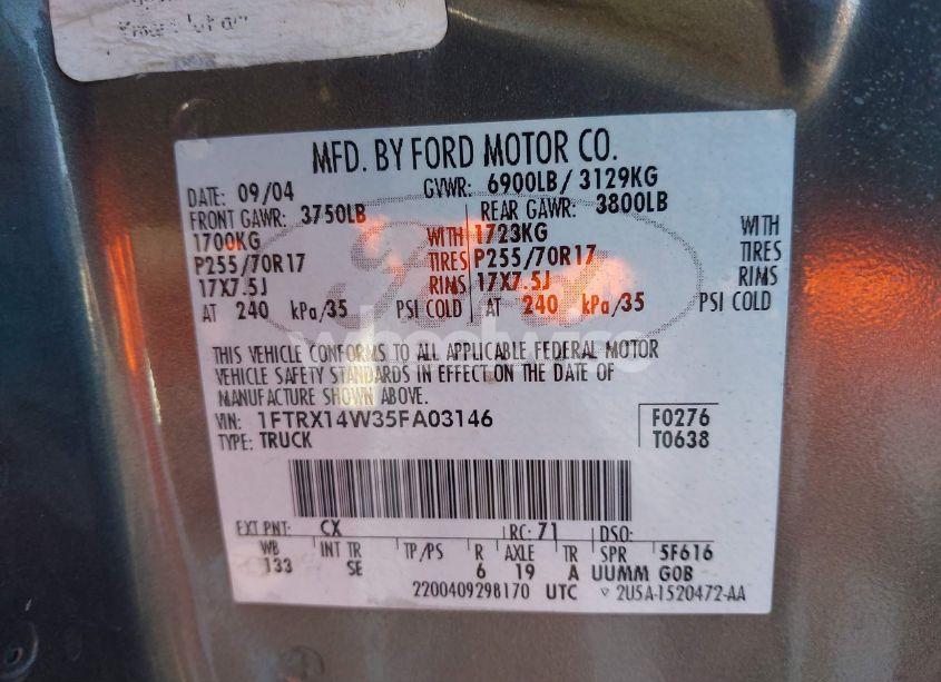 Photo 9 of 2005 Ford F-150 STX/XL/XLT (VIN 1FTRX14W35FA03146)