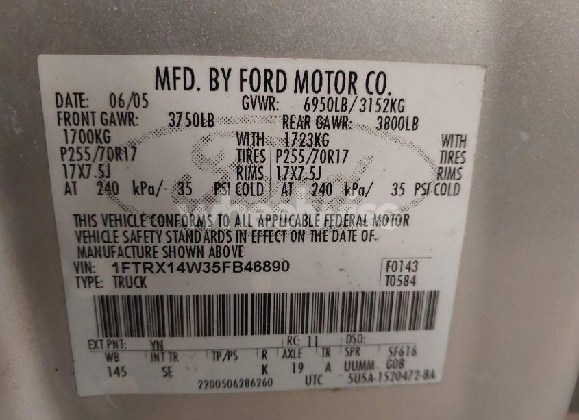 Photo 9 of 2005 Ford F-150 STX/XL/XLT (VIN 1FTRX14W35FB46890)