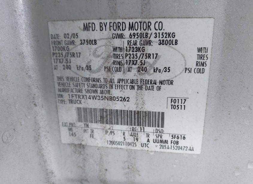 Photo 9 of 2005 Ford F-150 STX/XL/XLT (VIN 1FTRX14W35NB05262)