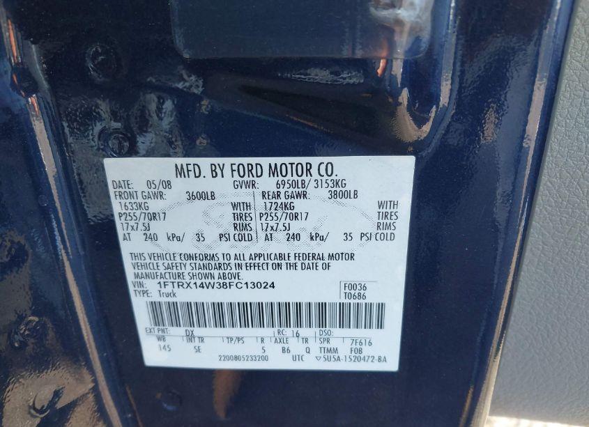 Photo 9 of 2008 Ford F-150 STX/XL/XLT (VIN 1FTRX14W38FC13024)