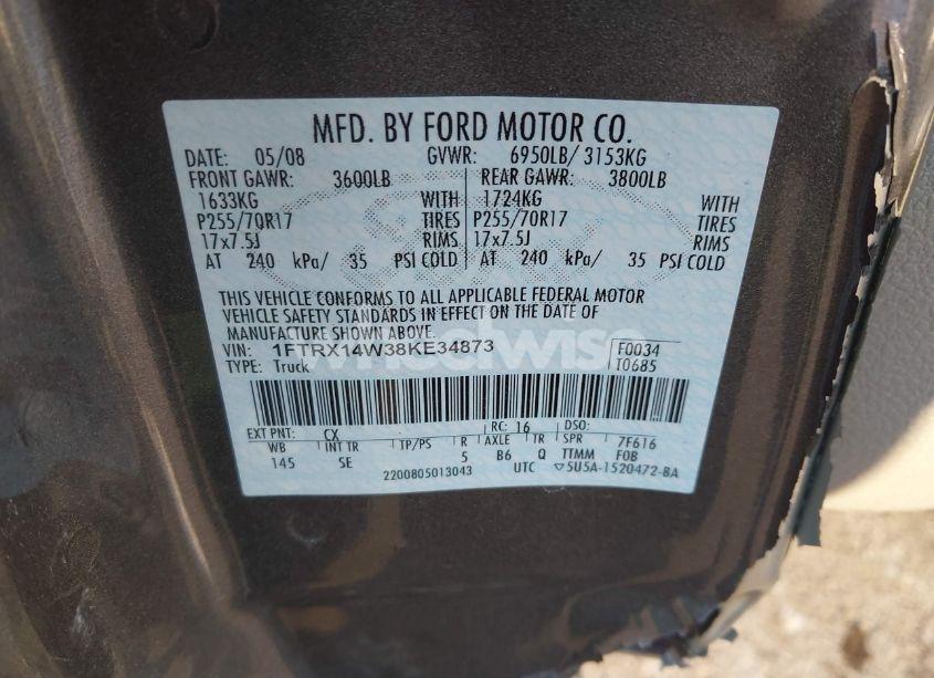 Photo 9 of 2008 Ford F-150 STX/XL/XLT (VIN 1FTRX14W38KE34873)