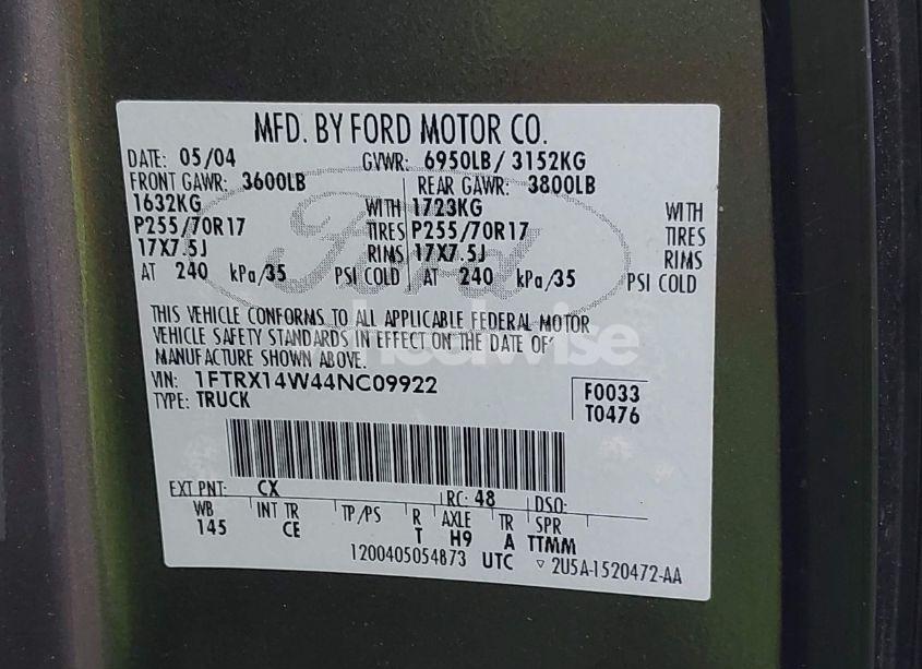 Photo 9 of 2004 Ford F-150 STX/XL/XLT (VIN 1FTRX14W44NC09922)