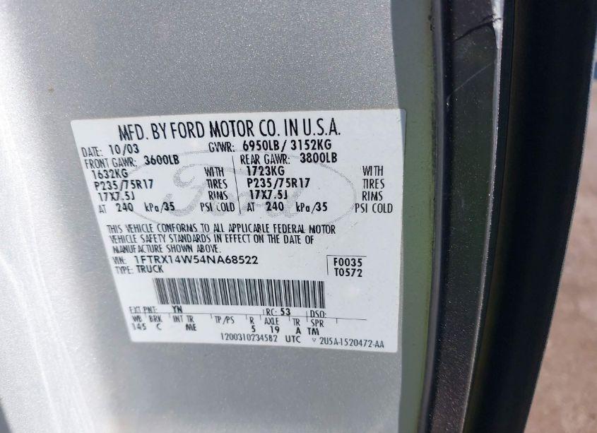 Photo 9 of 2004 Ford F-150 STX/XL/XLT (VIN 1FTRX14W54NA68522)