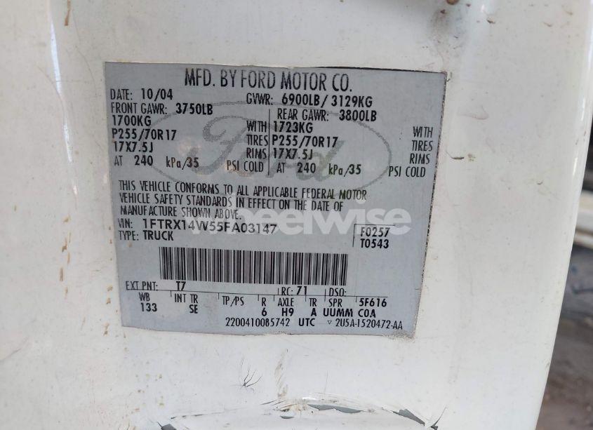 Photo 9 of 2005 Ford F-150 STX/XL/XLT (VIN 1FTRX14W55FA03147)