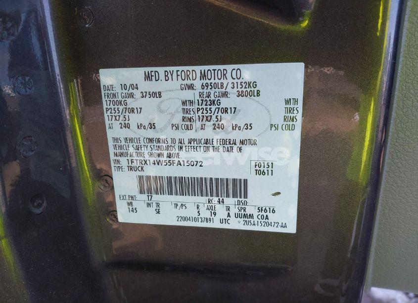 Photo 9 of 2005 Ford F-150 STX/XL/XLT (VIN 1FTRX14W55FA15072)