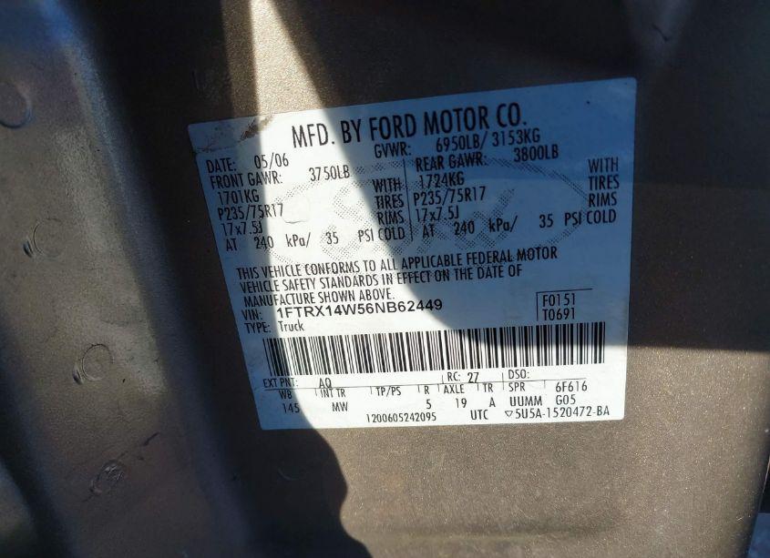 Photo 9 of 2006 Ford F-150 STX/XL/XLT (VIN 1FTRX14W56NB62449)