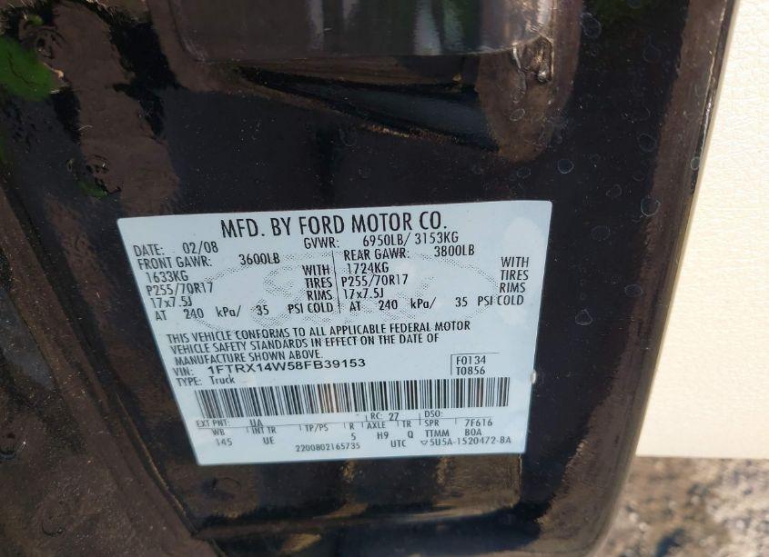 Photo 9 of 2008 Ford F-150 STX/XL/XLT (VIN 1FTRX14W58FB39153)