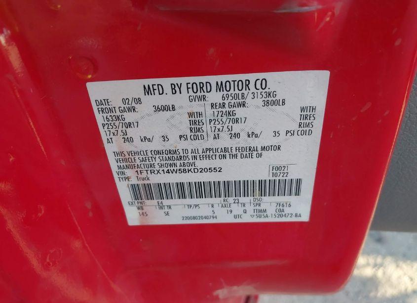 Photo 9 of 2008 Ford F-150 STX/XL/XLT (VIN 1FTRX14W58KD20552)