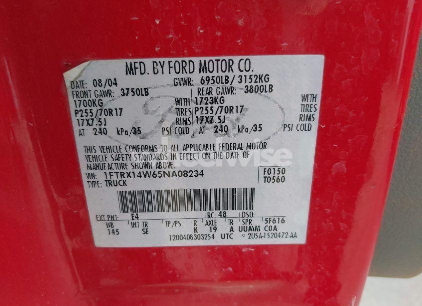 Photo 9 of 2005 Ford F-150 STX/XL/XLT (VIN 1FTRX14W65NA08234)