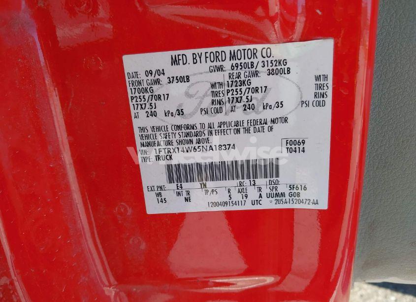Photo 9 of 2005 Ford F-150 STX/XL/XLT (VIN 1FTRX14W65NA18374)