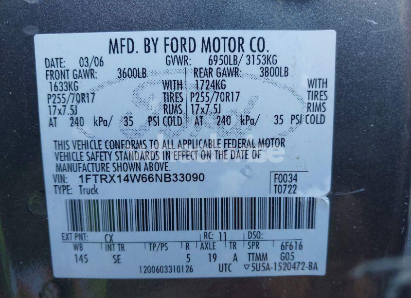 Photo 9 of 2006 Ford F-150 STX/XL/XLT (VIN 1FTRX14W66NB33090)