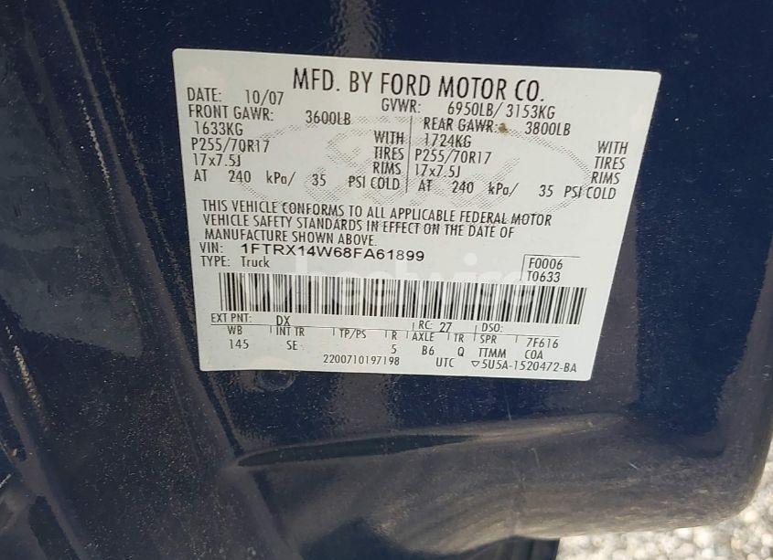 Photo 9 of 2008 Ford F-150 STX/XL/XLT (VIN 1FTRX14W68FA61899)