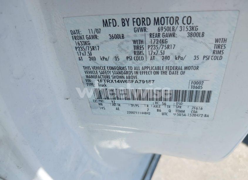 Photo 9 of 2008 Ford F-150 STX/XL/XLT (VIN 1FTRX14W68FA79187)