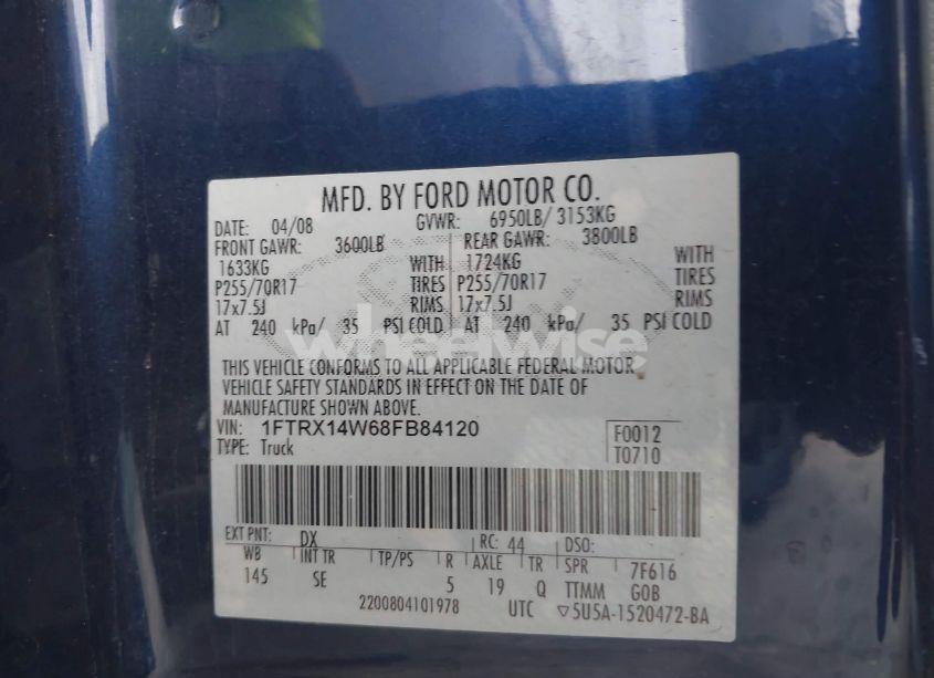 Photo 9 of 2008 Ford F-150 STX/XL/XLT (VIN 1FTRX14W68FB84120)