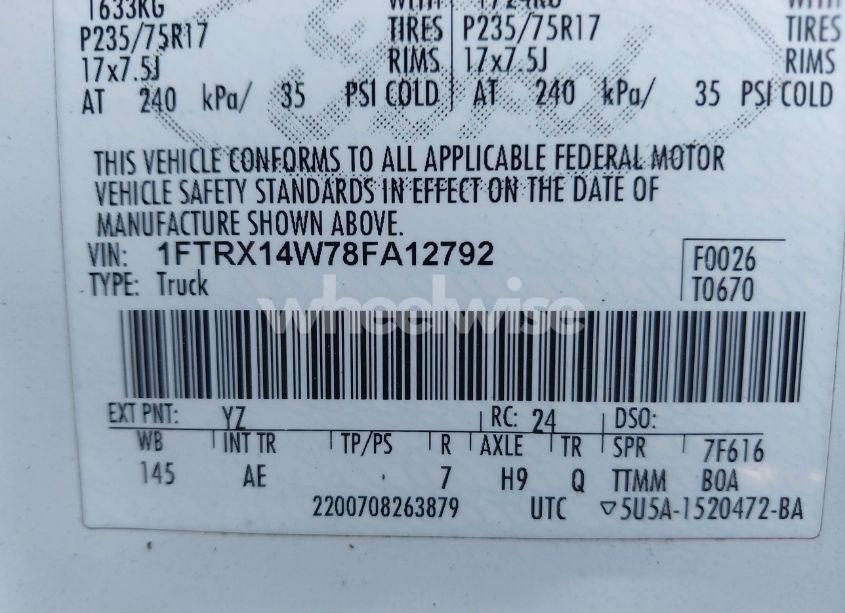 Photo 9 of 2008 Ford F-150 STX/XL/XLT (VIN 1FTRX14W78FA12792)