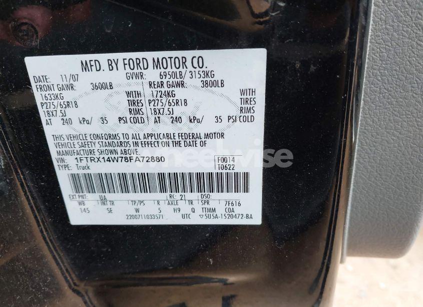 Photo 9 of 2008 Ford F-150 STX/XL/XLT (VIN 1FTRX14W78FA72880)